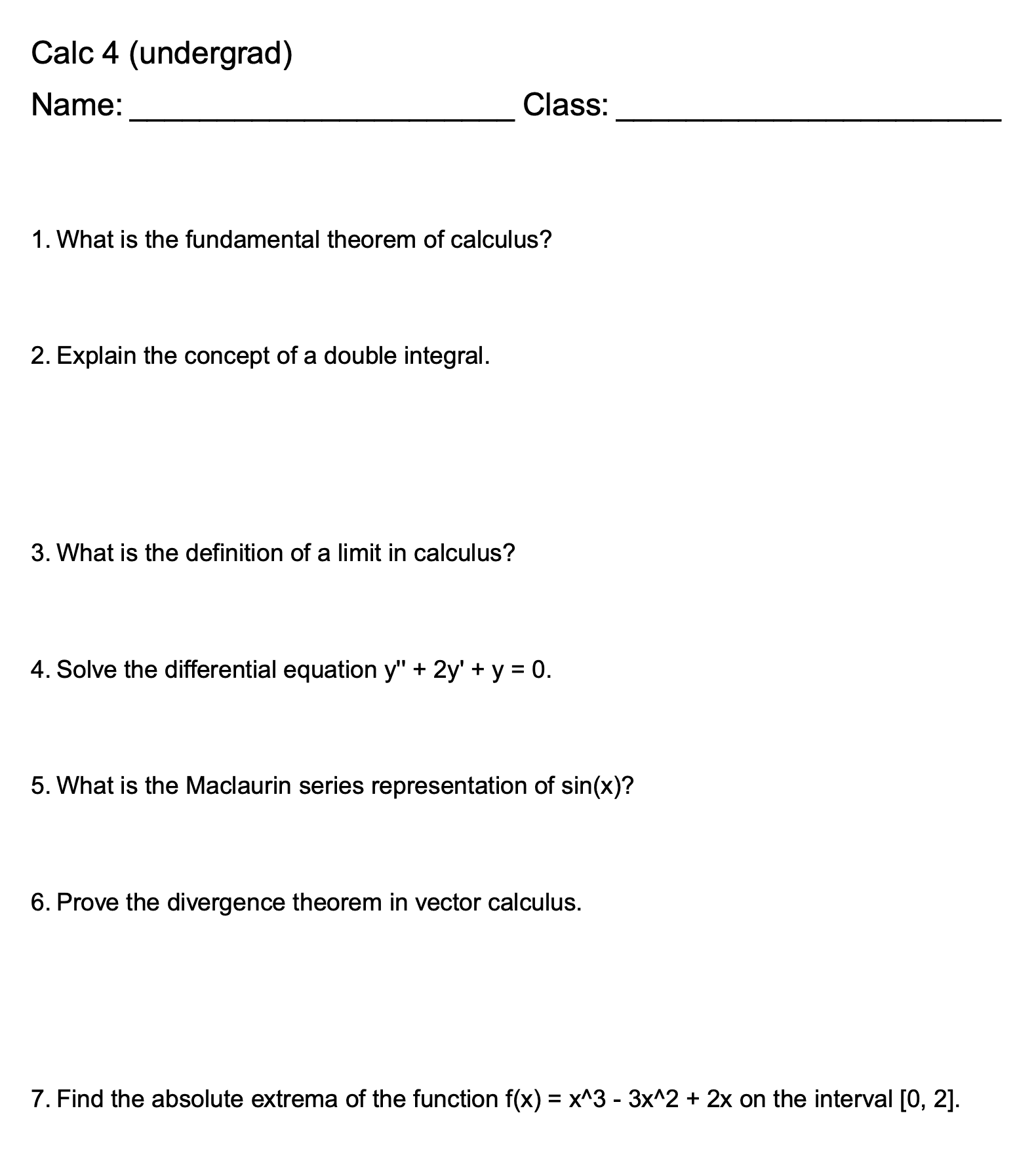 Math Worksheet